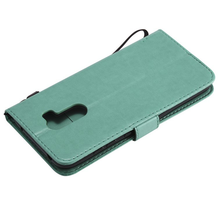 Imprint Cat and Tree Wallet Stand PU Leather Flip Case with Lanyard for Xiaomi Pocophone F1 / Poco F1 (India) - Cyan-6
