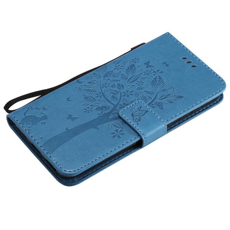 Imprint Cat and Tree Wallet Stand PU Leather Cell Phone Shell for Xiaomi Pocophone F1 / Poco F1 (India) - Blue-5