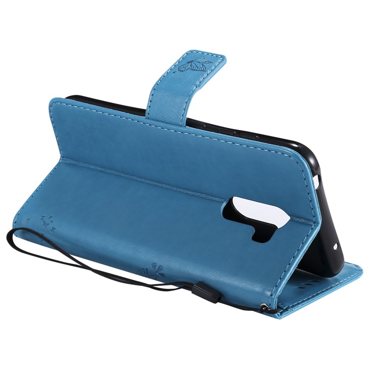 Imprint Cat and Tree Wallet Stand PU Leather Cell Phone Shell for Xiaomi Pocophone F1 / Poco F1 (India) - Blue-7