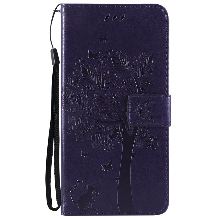 Imprint Cat and Tree Wallet PU Leather Case with Stand for Xiaomi Pocophone F1 / Poco F1 (India) - Dark Purple-2