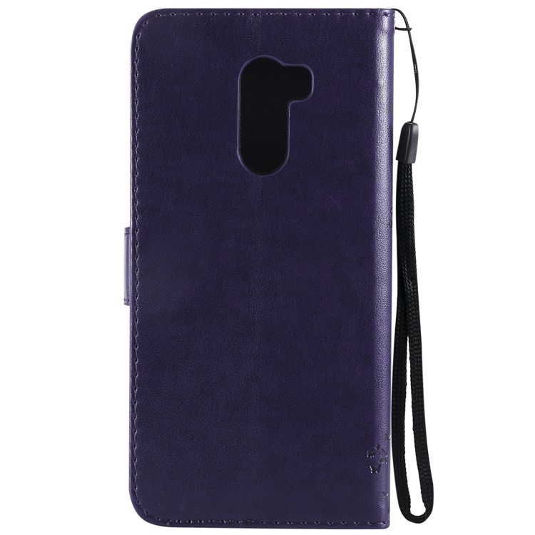 Imprint Cat and Tree Wallet PU Leather Case with Stand for Xiaomi Pocophone F1 / Poco F1 (India) - Dark Purple-3