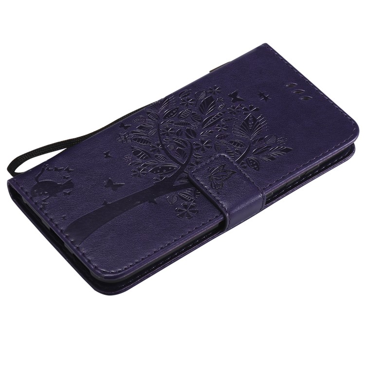 Imprint Cat and Tree Wallet PU Leather Case with Stand for Xiaomi Pocophone F1 / Poco F1 (India) - Dark Purple-5