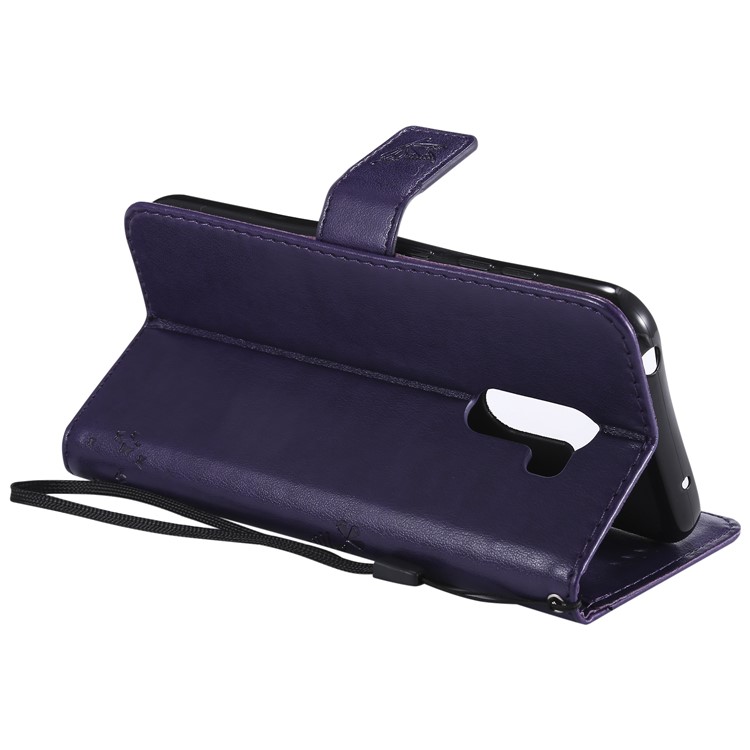 Imprint Cat and Tree Wallet PU Leather Case with Stand for Xiaomi Pocophone F1 / Poco F1 (India) - Dark Purple-7
