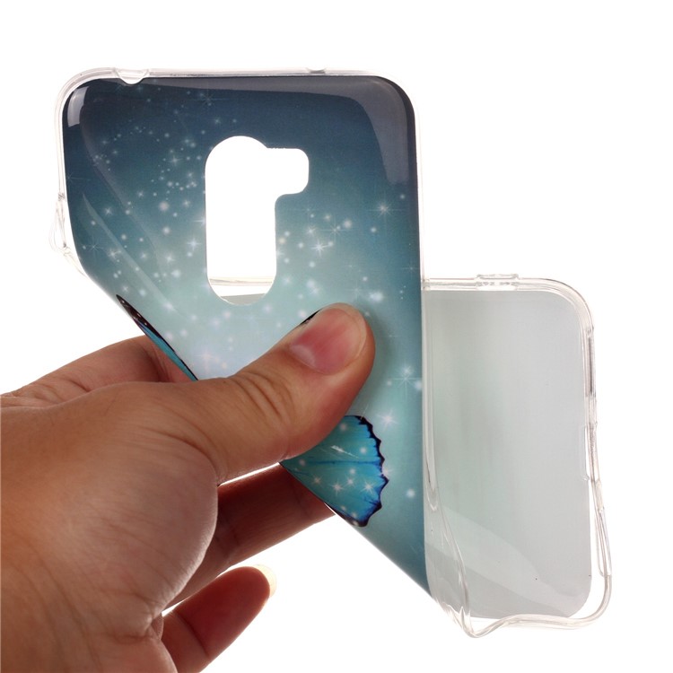 Tampa de TPU Macia Com Estampamento IMD Luminoso Para Xiaomi Pocophone F1 / Poco F1 (índia) - Borboleta Azul Brilhante