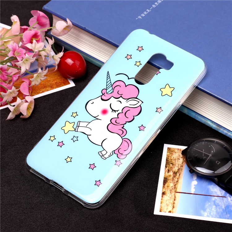 Luminous IMD Patterned Soft TPU Phone Super Thin Casing for Xiaomi Pocophone F1 / Poco F1 (India) - Blue Background and Unicorn-1