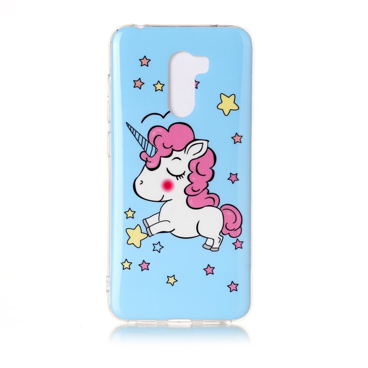 Luminous IMD Patterned Soft TPU Phone Super Thin Casing for Xiaomi Pocophone F1 / Poco F1 (India) - Blue Background and Unicorn-2