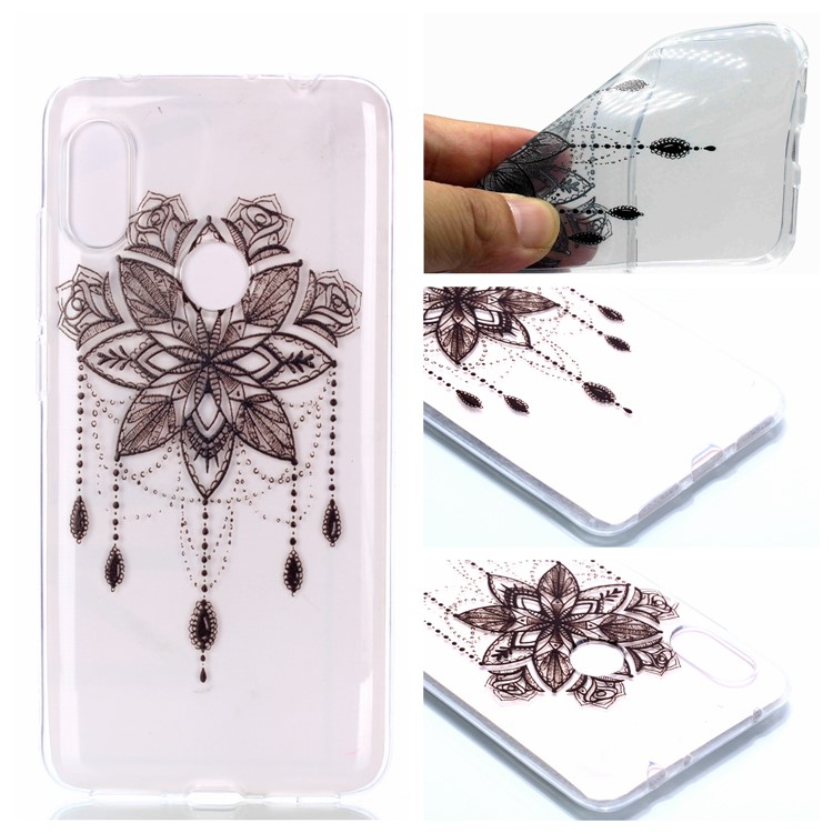 Pattern Printing Soft TPU Phone Case for Xiaomi Redmi Note 6 Pro - Black Flower-1