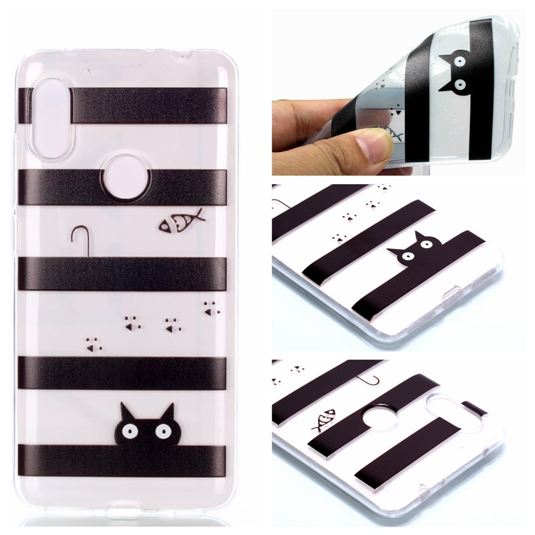 Pattern Printing Soft TPU Mobile Case for Xiaomi Redmi Note 6 Pro - Stripes and Cat-1