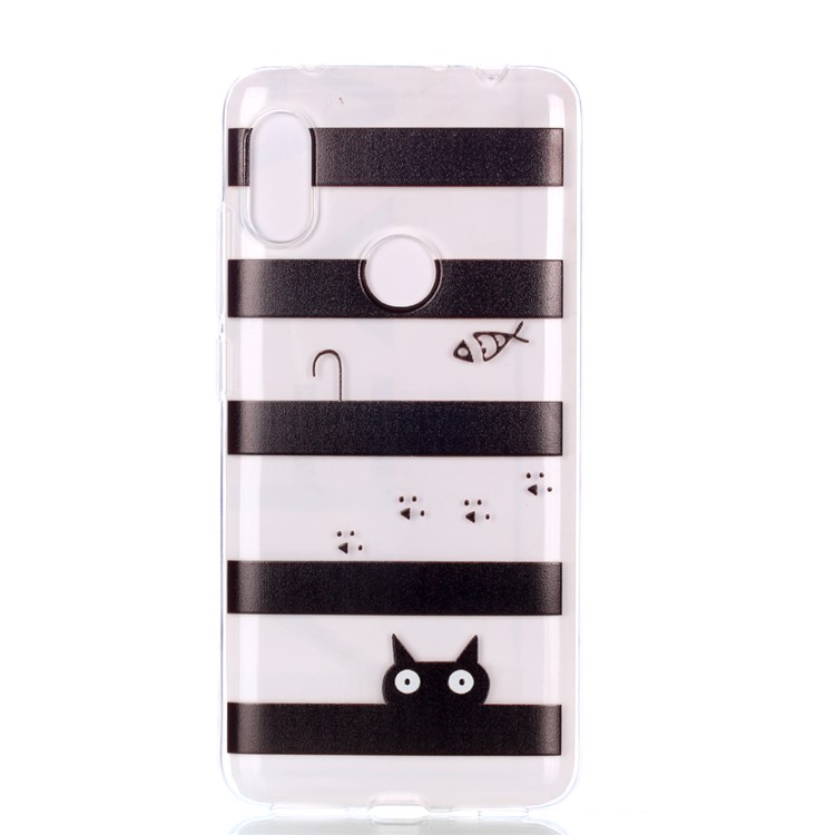 Pattern Printing Soft TPU Mobile Case for Xiaomi Redmi Note 6 Pro - Stripes and Cat-2