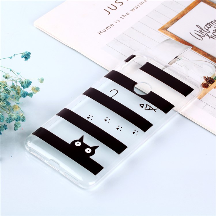 Pattern Printing Soft TPU Mobile Case for Xiaomi Redmi Note 6 Pro - Stripes and Cat-6