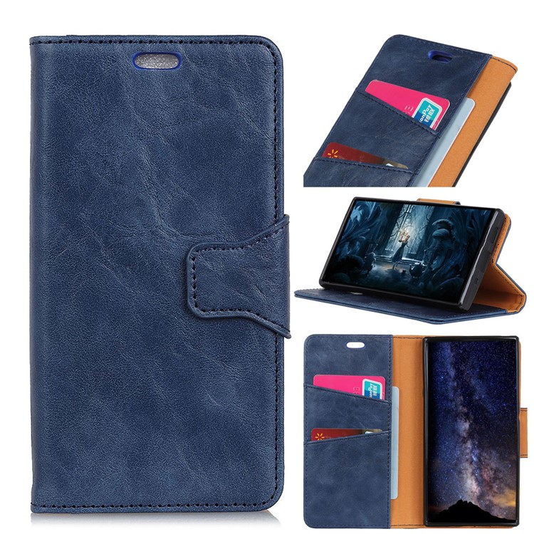 Crazy Horse Split Leather Cover Wallet Phone Shell for Xiaomi Mi 8 Lite / Mi 8 Youth (Mi 8X) - Blue-1