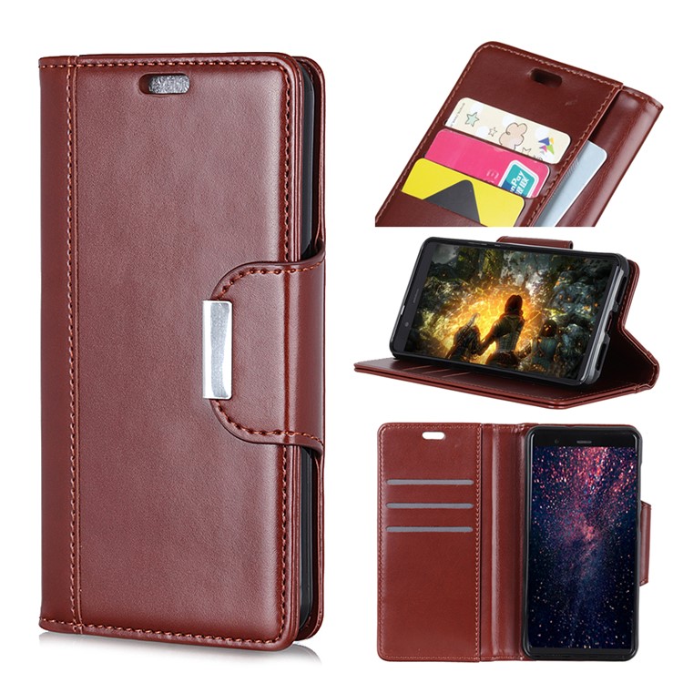 For Xiaomi Mi 8 Lite / Mi 8 Youth (Mi 8X) PU Leather Protective Case / Wallet / Stand / Double-sided Magnetic Strap - Brown-1