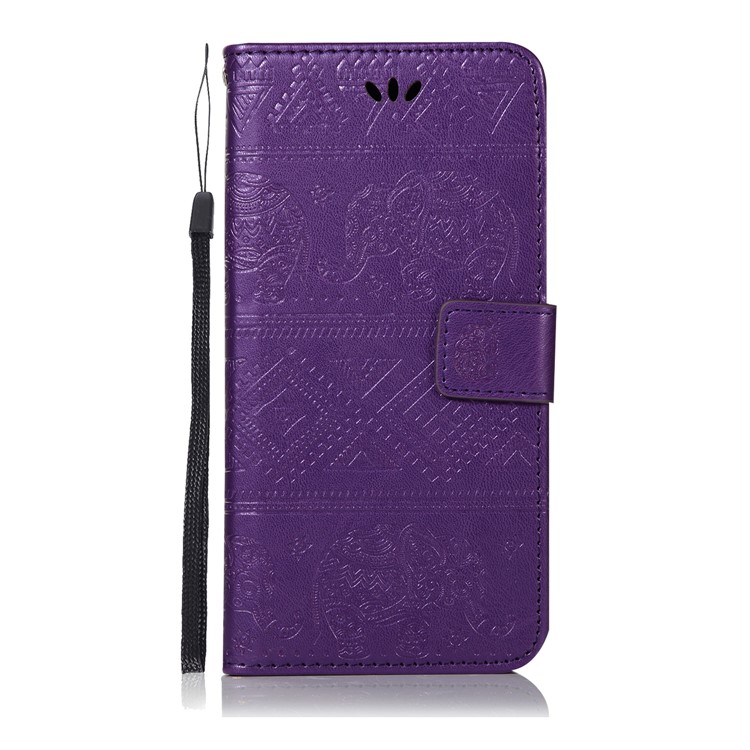 For Xiaomi Pocophone F1 Poco F1 (India) Imprinted Elephant Stand Wallet Leather Phone Casing - Purple-2
