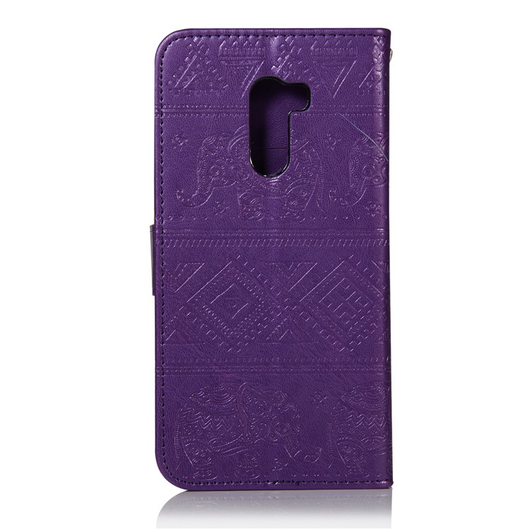 For Xiaomi Pocophone F1 Poco F1 (India) Imprinted Elephant Stand Wallet Leather Phone Casing - Purple-3