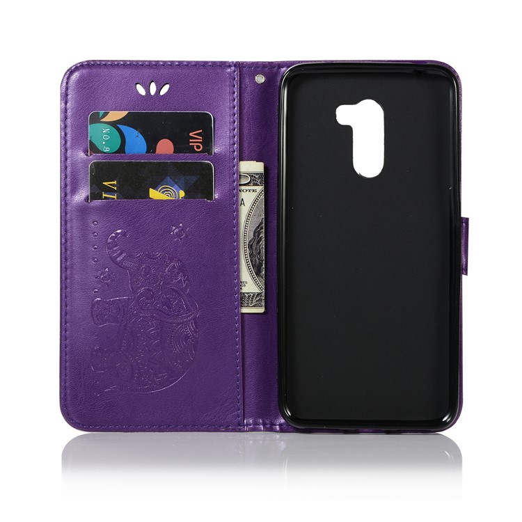 For Xiaomi Pocophone F1 Poco F1 (India) Imprinted Elephant Stand Wallet Leather Phone Casing - Purple-4