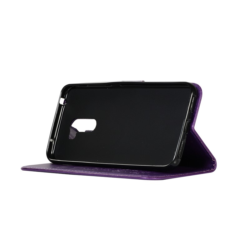 For Xiaomi Pocophone F1 Poco F1 (India) Imprinted Elephant Stand Wallet Leather Phone Casing - Purple-5