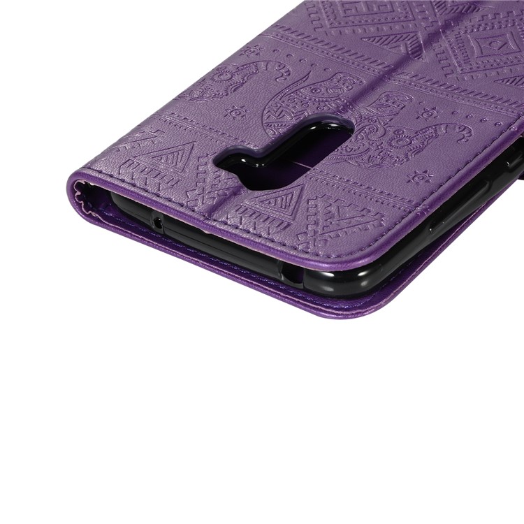 For Xiaomi Pocophone F1 Poco F1 (India) Imprinted Elephant Stand Wallet Leather Phone Casing - Purple-6