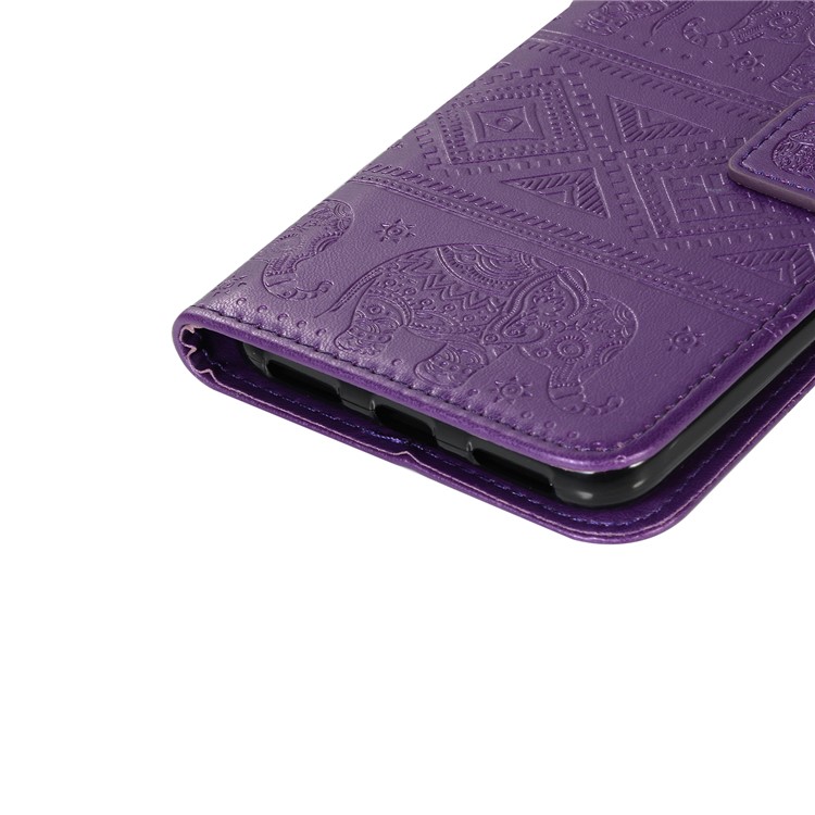 For Xiaomi Pocophone F1 Poco F1 (India) Imprinted Elephant Stand Wallet Leather Phone Casing - Purple-7