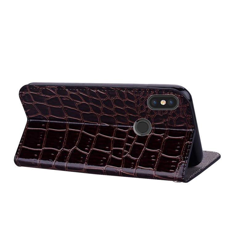 Crocodile Texture Glittery Sequins Splicing PU Leather Auto-absorbed Phone Case for Xiaomi Mi A2 / Mi 6X - Black-6