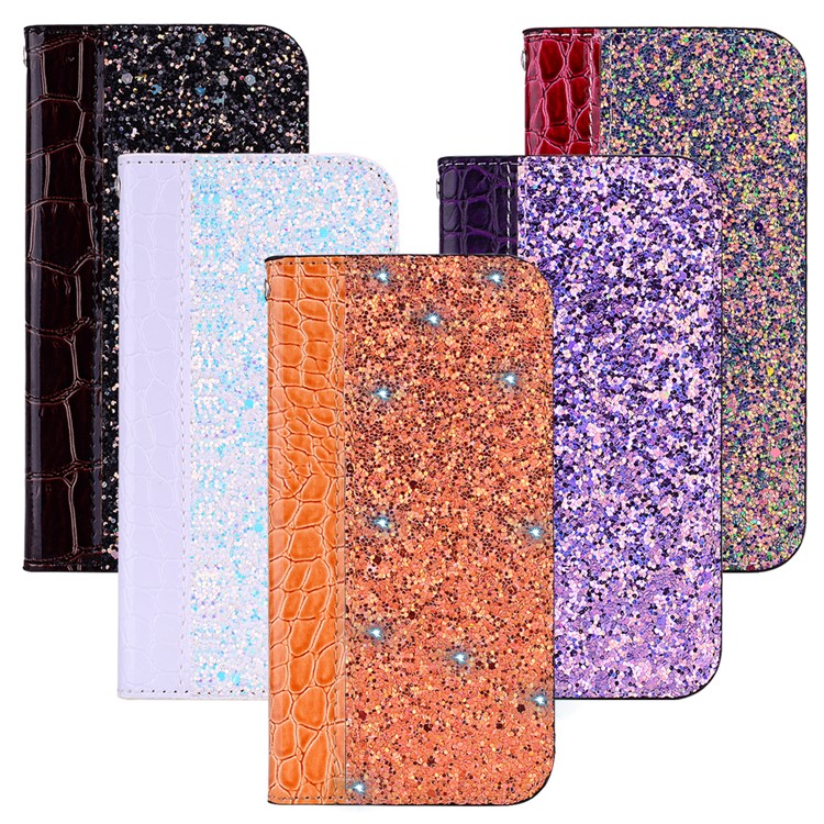 Crocodile Texture Glittery Sequins Splicing PU Leather Auto-absorbed Phone Case for Xiaomi Mi A2 / Mi 6X - Black-9