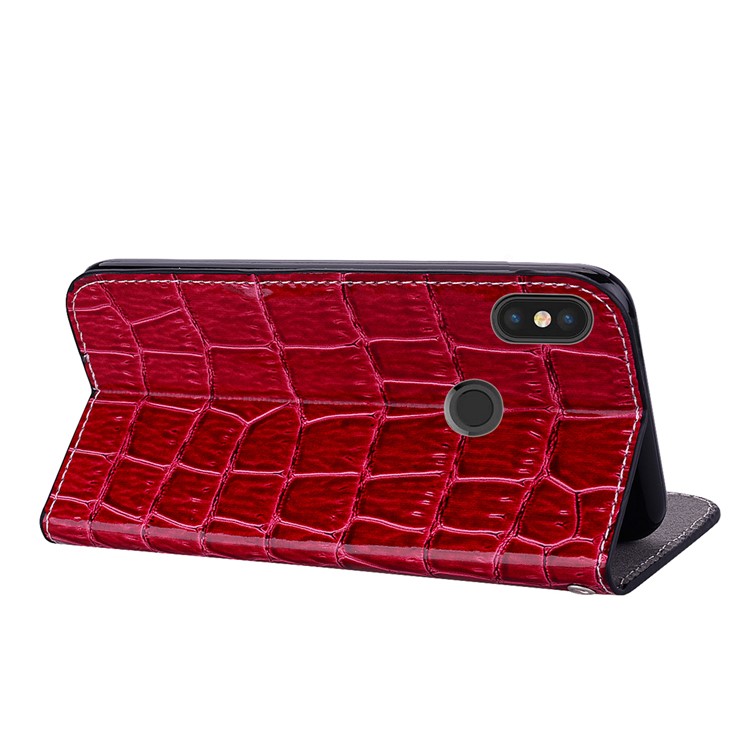 Crocodile Texture Glittery Sequins Splicing PU Leather Auto-absorbed Protection Case for Xiaomi Mi A2 / Mi 6X - Red-7