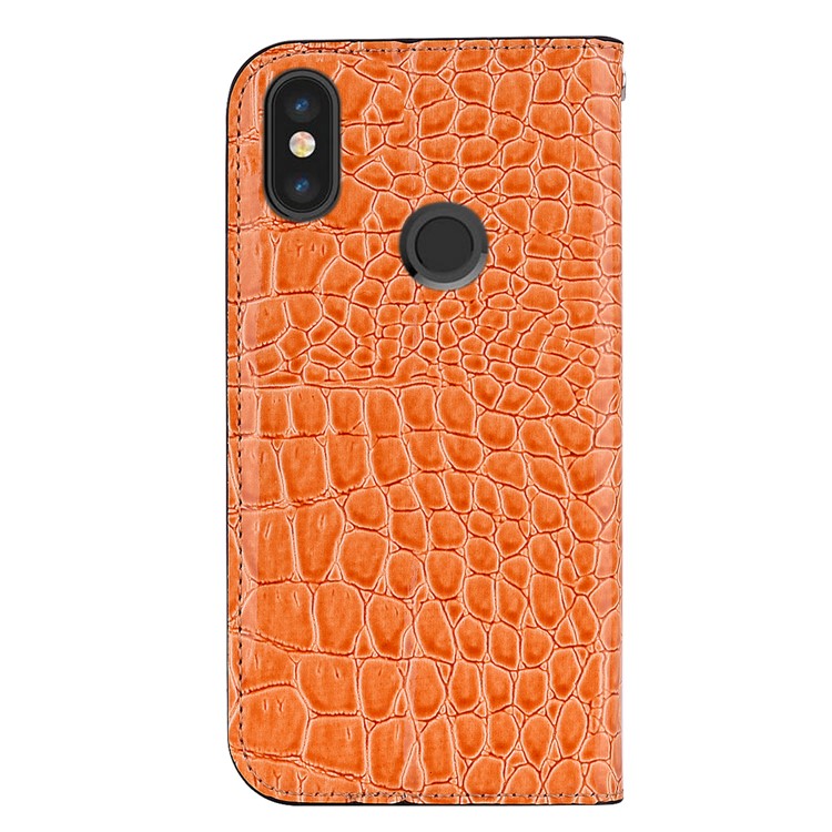 Crocodile Texture Glittery Sequins Splicing PU Leather Auto-absorbed Phone Cover Shell Case for Xiaomi Mi A2 / Mi 6X - Orange-3
