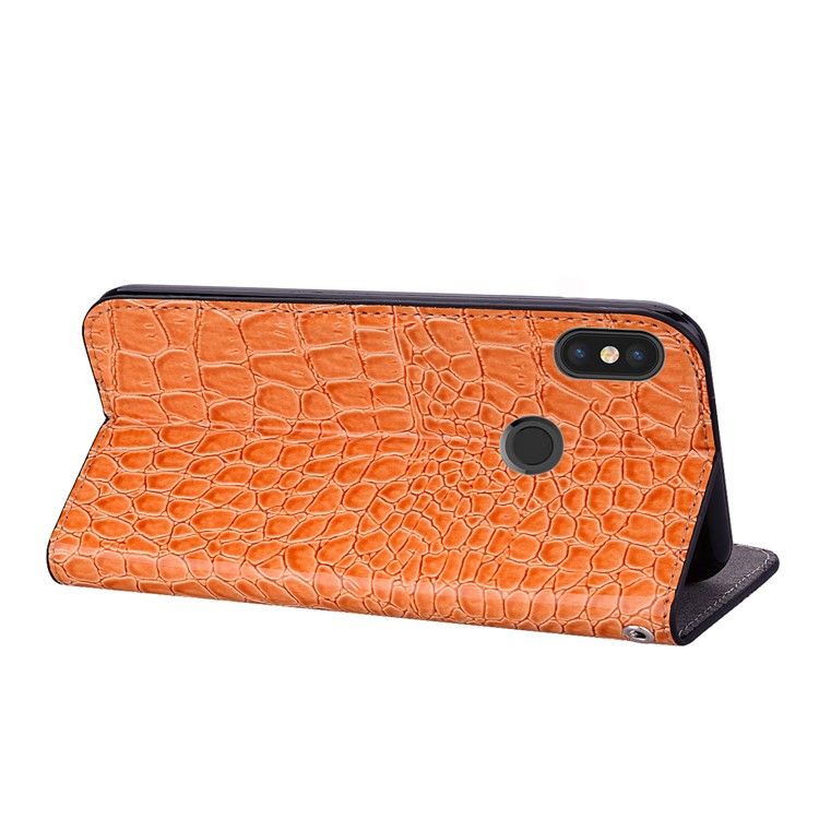 Crocodile Texture Glittery Sequins Splicing PU Leather Auto-absorbed Phone Cover Shell Case for Xiaomi Mi A2 / Mi 6X - Orange-6