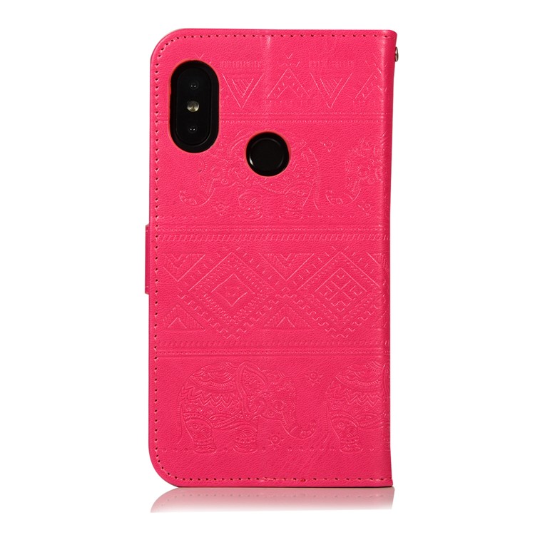 Imprinted Elephant Flip Leather Wallet Stand Case for Xiaomi Mi A2 Lite / Redmi 6 Pro - Rose-3