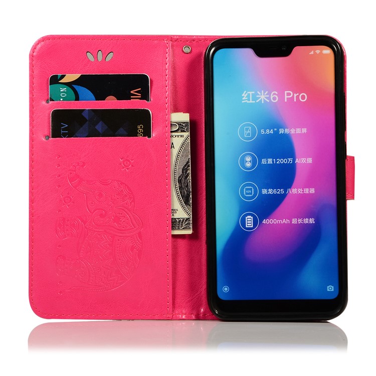 Imprinted Elephant Flip Leather Wallet Stand Case for Xiaomi Mi A2 Lite / Redmi 6 Pro - Rose-4