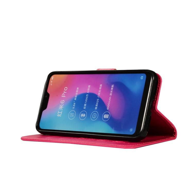 Imprinted Elephant Flip Leather Wallet Stand Case for Xiaomi Mi A2 Lite / Redmi 6 Pro - Rose-5