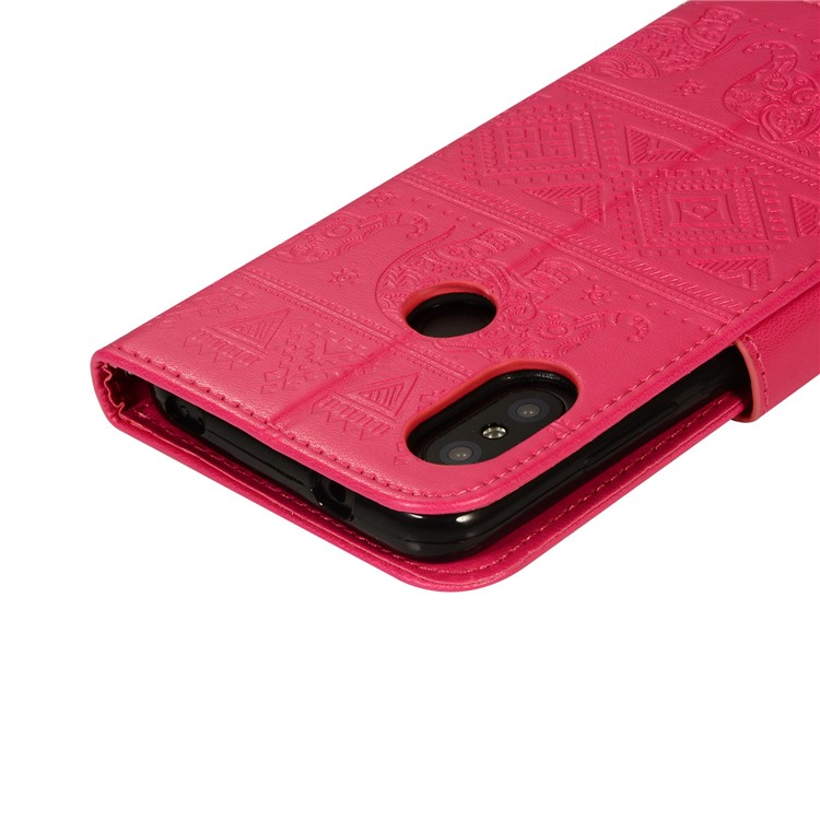 Imprinted Elephant Flip Leather Wallet Stand Case for Xiaomi Mi A2 Lite / Redmi 6 Pro - Rose-6