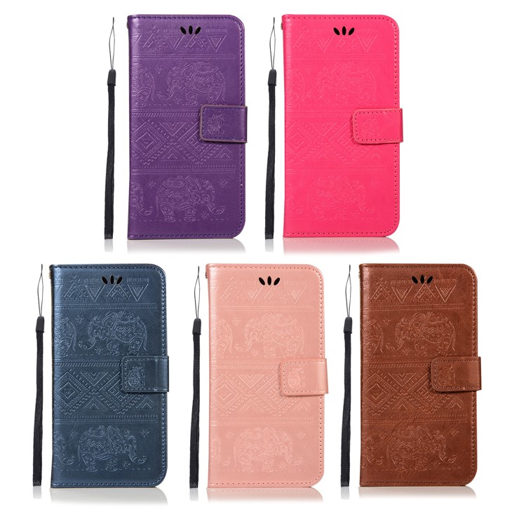 Imprinted Elephant Flip Leather Wallet Stand Case for Xiaomi Mi A2 Lite / Redmi 6 Pro - Rose-8