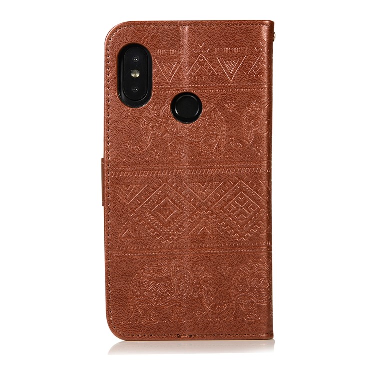Imprinted Elephant Flip Leather Stand Wallet Case for Xiaomi Mi A2 Lite / Redmi 6 Pro - Brown-3