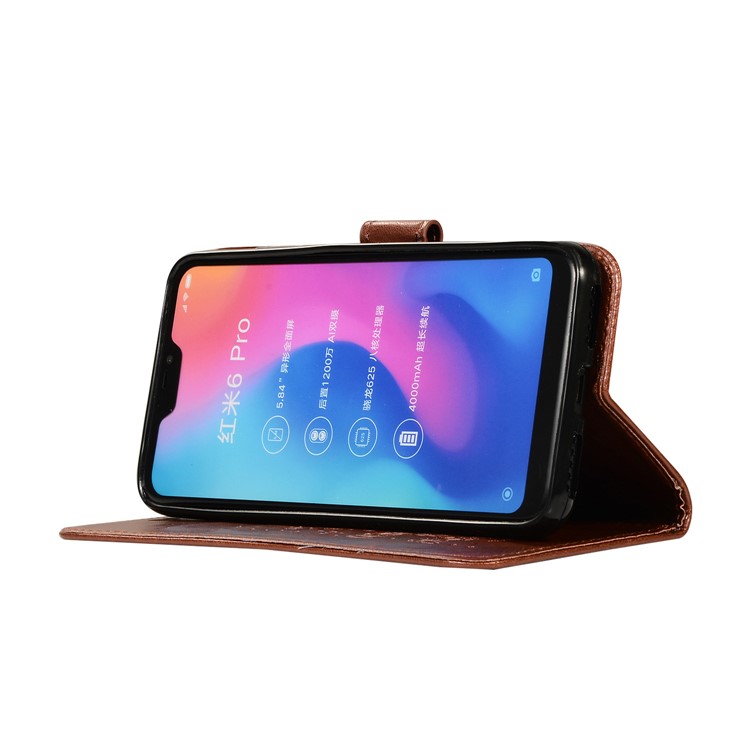Imprinted Elephant Flip Leather Stand Wallet Case for Xiaomi Mi A2 Lite / Redmi 6 Pro - Brown-5