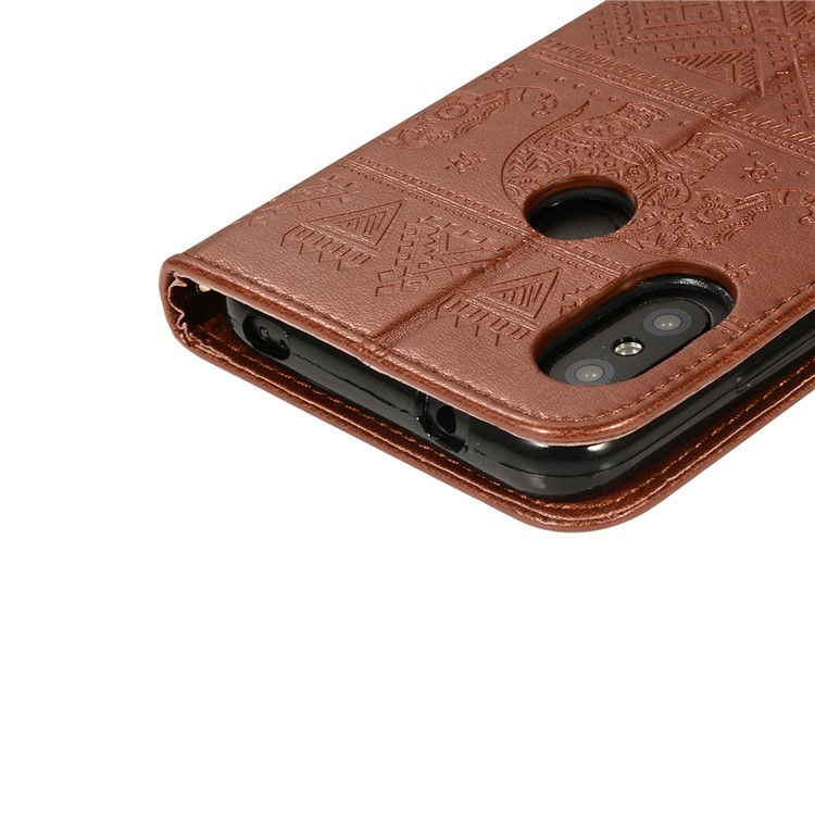 Imprinted Elephant Flip Leather Stand Wallet Case for Xiaomi Mi A2 Lite / Redmi 6 Pro - Brown-6