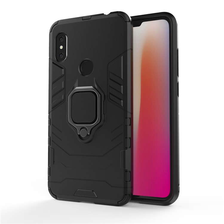 Cool Guard Plastic TPU Hybrid Case with Metal Ring Holder for Xiaomi Redmi Note 6 Pro - Black-2