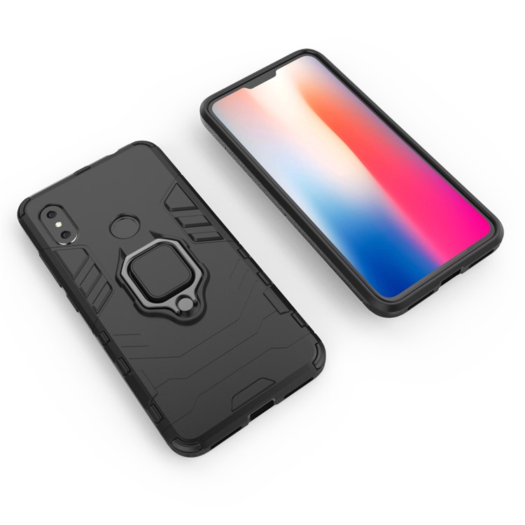 Cool Guard Plastic TPU Hybrid Case with Metal Ring Holder for Xiaomi Redmi Note 6 Pro - Black-3