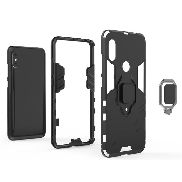 Cool Guard Plastic TPU Hybrid Case with Metal Ring Holder for Xiaomi Redmi Note 6 Pro - Black-4