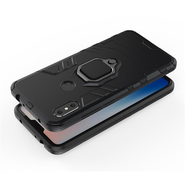 Cool Guard Plastic TPU Hybrid Case with Metal Ring Holder for Xiaomi Redmi Note 6 Pro - Black-5