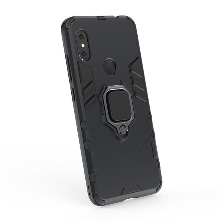 Cool Guard Plastic TPU Hybrid Case with Metal Ring Holder for Xiaomi Redmi Note 6 Pro - Black-6