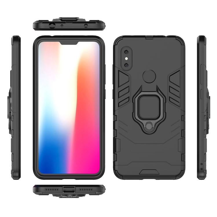Cool Guard Plastic TPU Hybrid Case with Metal Ring Holder for Xiaomi Redmi Note 6 Pro - Black-8