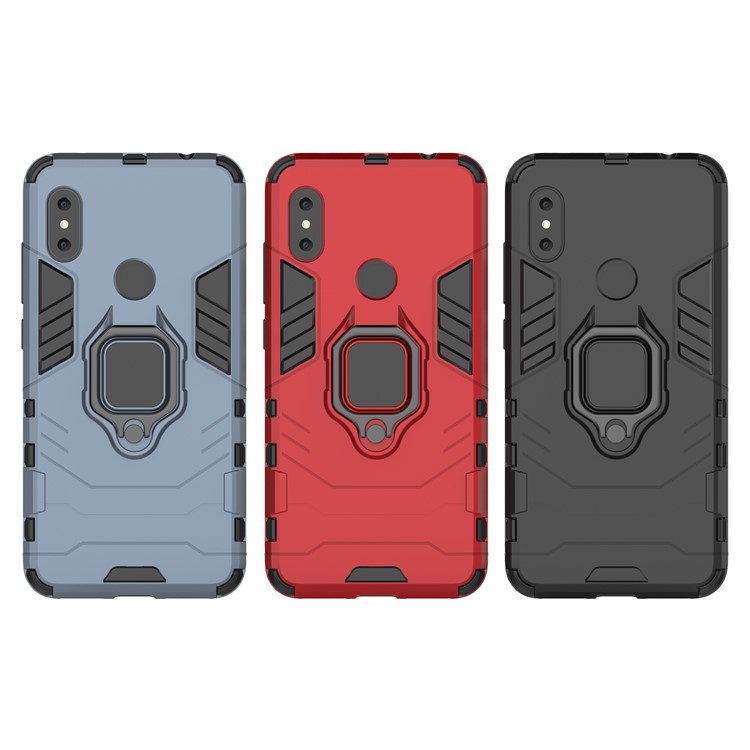 Cool Guard Plastic TPU Hybrid Case with Metal Ring Holder for Xiaomi Redmi Note 6 Pro - Black-9