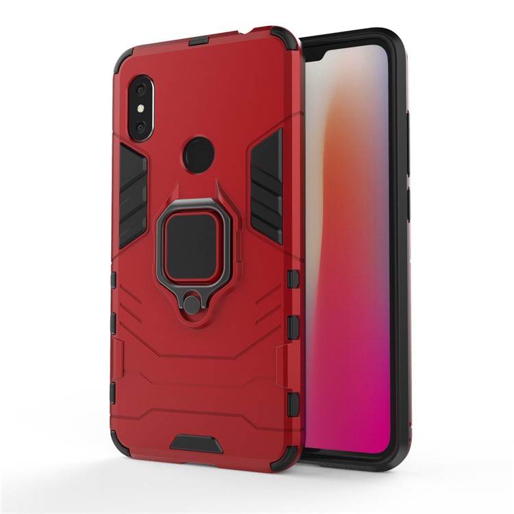 Cool Guard Plastic TPU Hybrid Phone Protection Back Casing with Metal Ring Holder for Xiaomi Redmi Note 6 Pro - Red-2