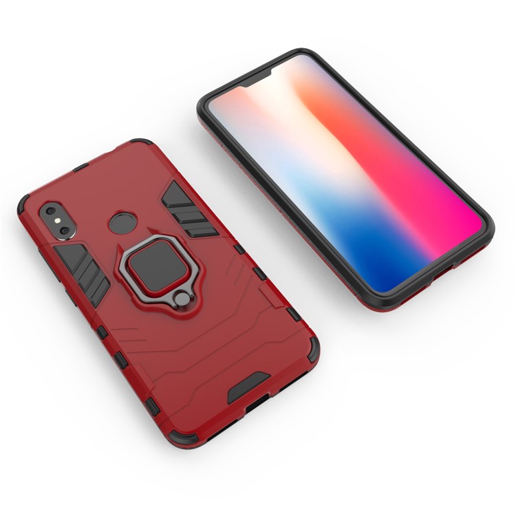 Cool Guard Plastic TPU Hybrid Phone Protection Back Casing with Metal Ring Holder for Xiaomi Redmi Note 6 Pro - Red-3