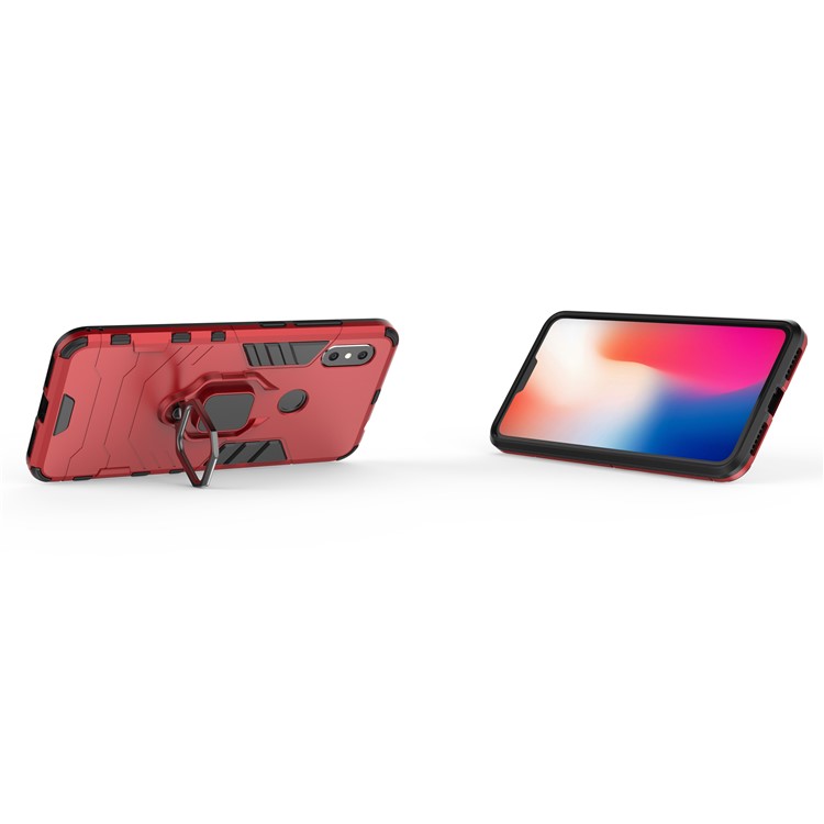 Cool Guard Plastic TPU Hybrid Phone Protection Back Casing with Metal Ring Holder for Xiaomi Redmi Note 6 Pro - Red-5