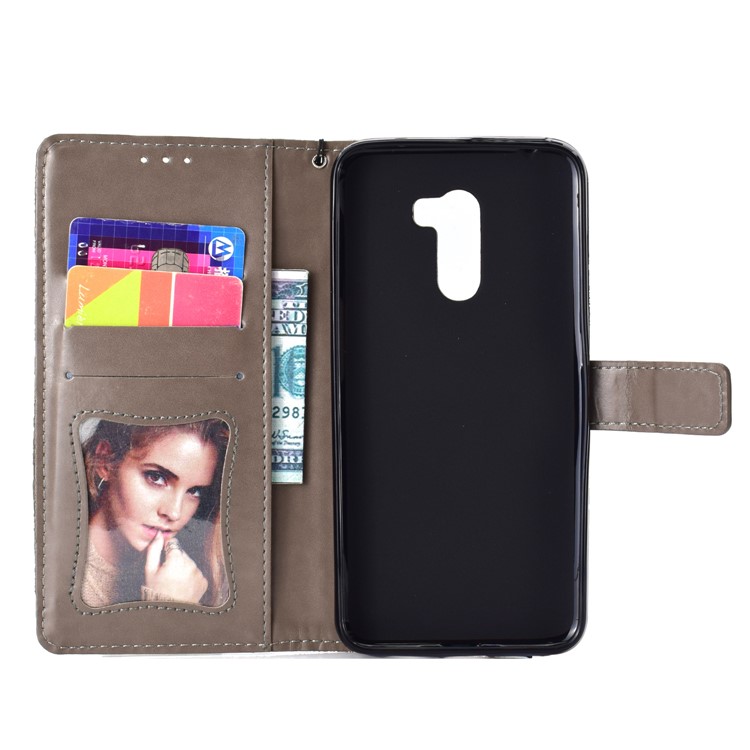 Imprint Leaf Leather Wallet Phone Casing for Xiaomi Pocophone F1 / Poco F1 (India) - Grey-4