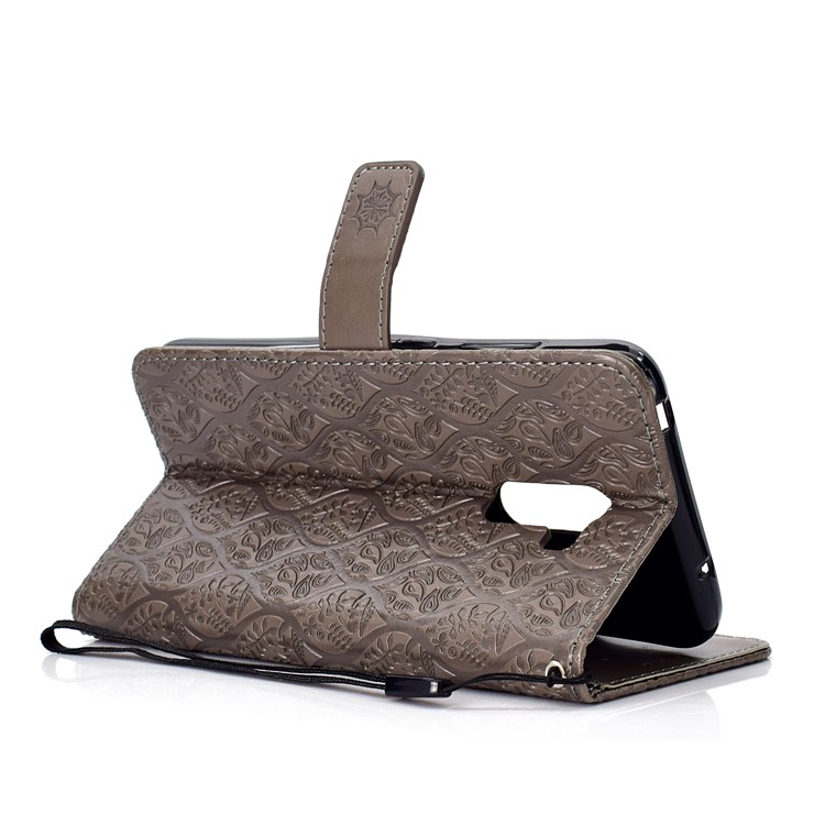Imprint Leaf Leather Wallet Phone Casing for Xiaomi Pocophone F1 / Poco F1 (India) - Grey-5
