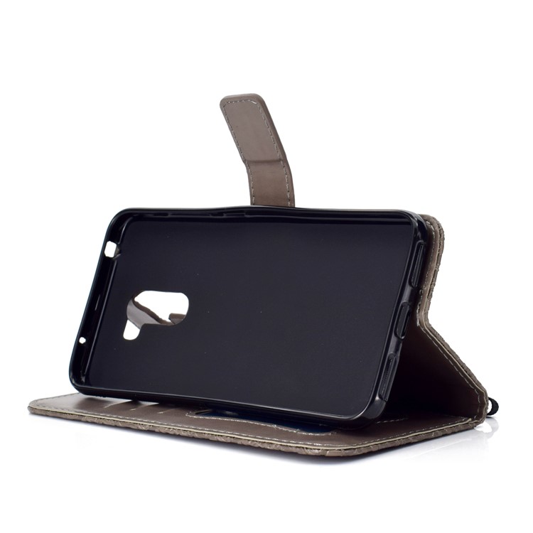 Imprint Leaf Leather Wallet Phone Casing for Xiaomi Pocophone F1 / Poco F1 (India) - Grey-6