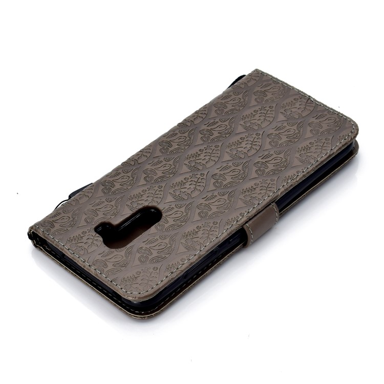 Imprint Leaf Leather Wallet Phone Casing for Xiaomi Pocophone F1 / Poco F1 (India) - Grey-8