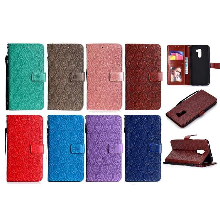 Imprint Leaf Leather Wallet Phone Casing for Xiaomi Pocophone F1 / Poco F1 (India) - Grey-9